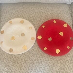 Nordstrom Red and White Beret Duo with Gold Details
